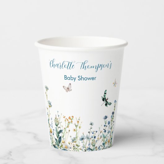 Gobelets En Papier Fleur sauvage bébé en baby shower fleuri (Recto)