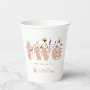 Gobelets En Papier Fleur sauvage Boho moderne 2e anniversaire