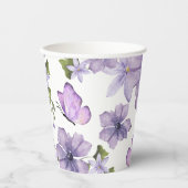 Gobelets En Papier Fleur sauvage d'aquarelle aux papillons violets (Recto)