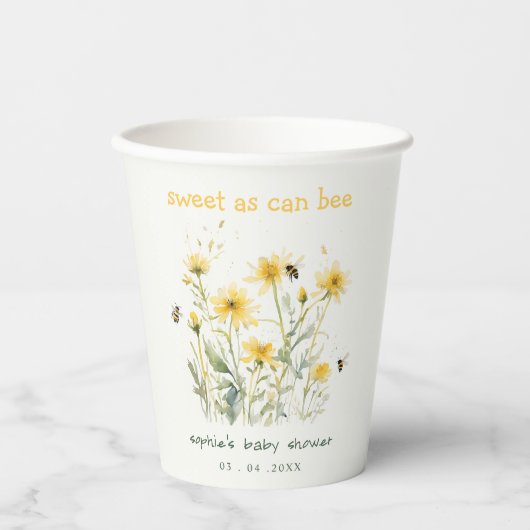 Gobelets En Papier Fleur sauvage Jaune doux comme Baby shower neutre (Recto)