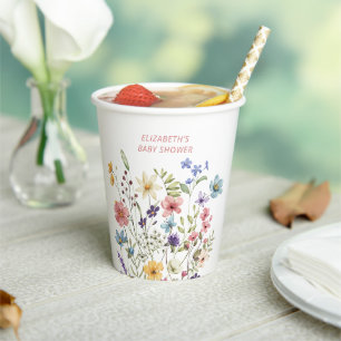 Gobelets En Papier Fleur sauvage Papillon Baby shower de jardin Coupe