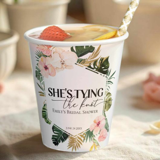 Gobelets En Papier Fleur tropicale Elle se marie Enterrement de vie d