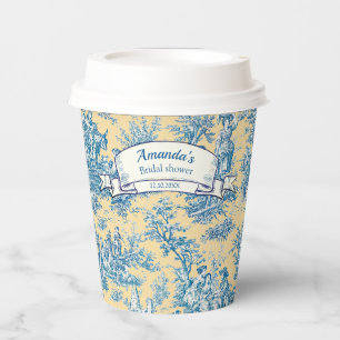 Gobelets En Papier Fleur vintage jaune turquoise toile de Jouy