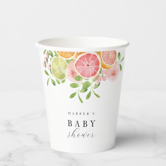 Gobelets En Papier Fleur vive et baby shower d'agrumes (Recto)