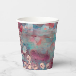 Gobelets En Papier Fleurs abstraites roses et bleues atténuées