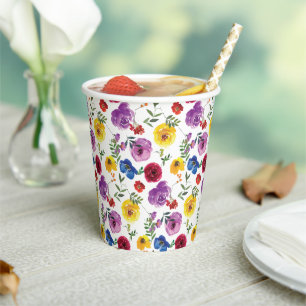 Gobelets En Papier Fleurs aquarelles colorées brillantes et audacieus