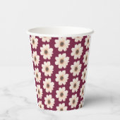 Gobelets En Papier Fleurs beiges blanches sur rouge (Verso)