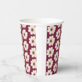 Gobelets En Papier Fleurs beiges blanches sur rouge (Droite)