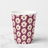 Gobelets En Papier Fleurs beiges blanches sur rouge (Recto)