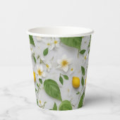 Gobelets En Papier Fleurs blanches Citrons Vert Feuille Motif sur bla (Verso)