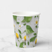 Gobelets En Papier Fleurs blanches Citrons Vert Feuille Motif sur bla (Droite)