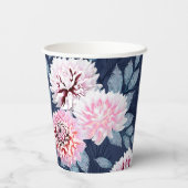 Gobelets En Papier Fleurs blanches et roses sur bleu foncé. (Verso)