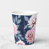 Gobelets En Papier Fleurs blanches et roses sur bleu foncé. (Droite)