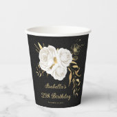 Gobelets En Papier fleurs blanches feuilles dorées noires (Recto)