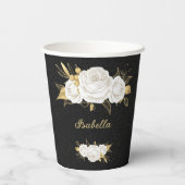 Gobelets En Papier fleurs blanches feuilles or noir (Verso)