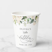 Gobelets En Papier Fleurs blanches, fleurs crème, Boho, Anniversaire (Recto)
