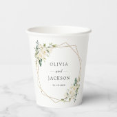 Gobelets En Papier Fleurs blanches, Fleurs de crème, Verdure, Mariage (Verso)