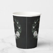 Gobelets En Papier fleurs blanches romantiques & feuilles vertes noir (Droite)