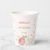 Gobelets En Papier Fleurs blanches roses romantiques or botanique (Recto)