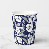 Gobelets En Papier Fleurs blanches sur fond bleu.  (Verso)