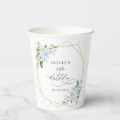 Gobelets En Papier Fleurs bleues, Fleurs blanches, Verdure, Anniversa (Verso)