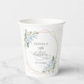 Gobelets En Papier Fleurs bleues, Fleurs blanches, Verdure, Anniversa (Recto)