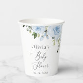 Gobelets En Papier Fleurs bleues poussiéreuses, Verdure, Boho, Baby s (Recto)