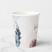 Gobelets En Papier Fleurs bleues roses romantiques verdure  (Gauche)