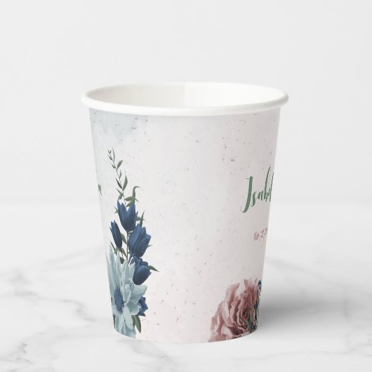 Gobelets En Papier Fleurs bleues roses romantiques verdure (Gauche)