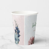 Gobelets En Papier Fleurs bleues roses romantiques verdure  (Droite)