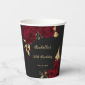 Gobelets En Papier Fleurs bordeaux élégantes or noir (Verso)