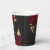 Gobelets En Papier Fleurs bordeaux élégantes or noir (Droite)