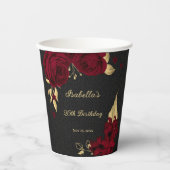 Gobelets En Papier Fleurs bordeaux élégantes or noir (Recto)