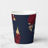 Gobelets En Papier fleurs bordeaux feuilles dorées bleu marine (Gauche)