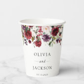 Gobelets En Papier Fleurs Bourgogne, Fleurs roses, Verdure, Mariage (Verso)