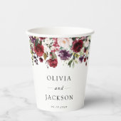 Gobelets En Papier Fleurs Bourgogne, Fleurs roses, Verdure, Mariage (Recto)