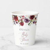 Gobelets En Papier Fleurs Bourgognes, Fleurs Roses, Boho, Baby shower (Recto)