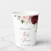Gobelets En Papier Fleurs Bourgognes, Fleurs Roses, Boho, Baby shower (Verso)