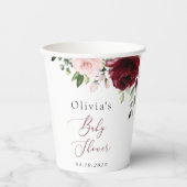 Gobelets En Papier Fleurs Bourgognes, Fleurs Roses, Boho, Baby shower (Recto)