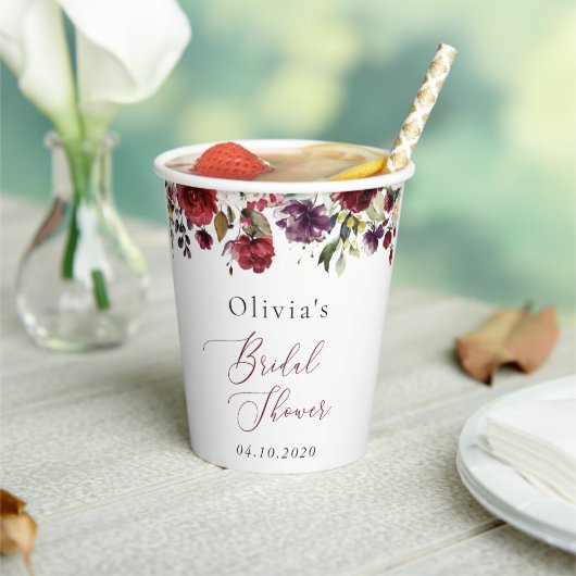 Gobelets En Papier Fleurs Bourgognes, Fleurs Roses, Fête des mariées (Insitu)