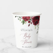 Gobelets En Papier Fleurs Bourgognes, Fleurs Rouges, Boho, Baby showe (Verso)