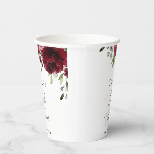 Gobelets En Papier Fleurs Bourgognes, Fleurs Rouges, Boho, Baby showe (Droite)