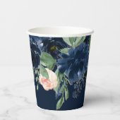 Gobelets En Papier Fleurs Chic | Floral Bleu marine foncé et rose blu (Verso)