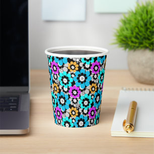 Gobelets En Papier Fleurs colorées marguerites Bleu Turquoise Violet