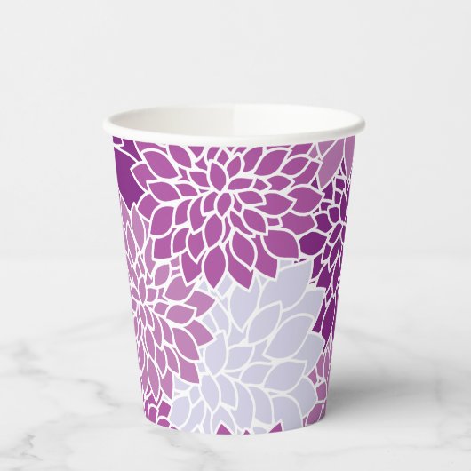 Gobelets En Papier Fleurs Dahlia, Motif De Fleurs, Dahlia Violet (Gauche)