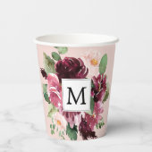 Gobelets En Papier Fleurs d'aquarelle modernes Monogrammes (Verso)