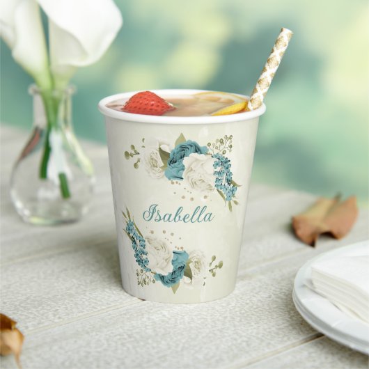 Gobelets En Papier fleurs de blanc bleu verdure (Insitu)