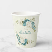 Gobelets En Papier fleurs de blanc bleu verdure (Recto)