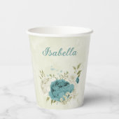 Gobelets En Papier fleurs de blanc bleu verdure (Verso)