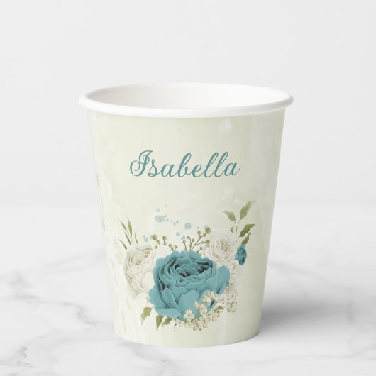 Gobelets En Papier fleurs de blanc bleu verdure (Recto)